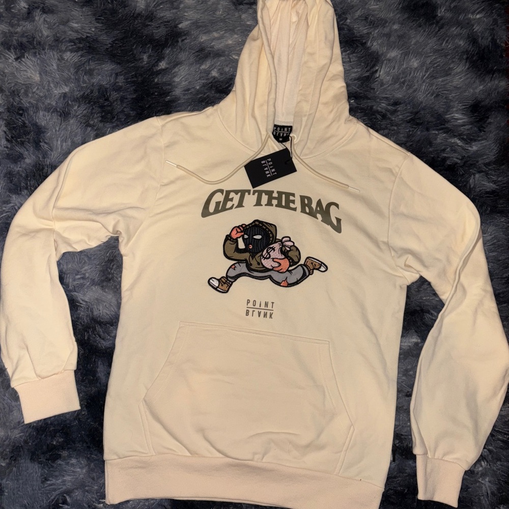Point Blank Cream Hoodie - Get the Bag Design - size medium
